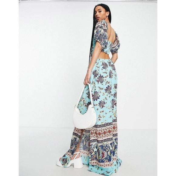 FREE People Blue Bali Citrus Skies Paisley Puff Sleeve Jumpsuit size Small - Picture 6 of 11